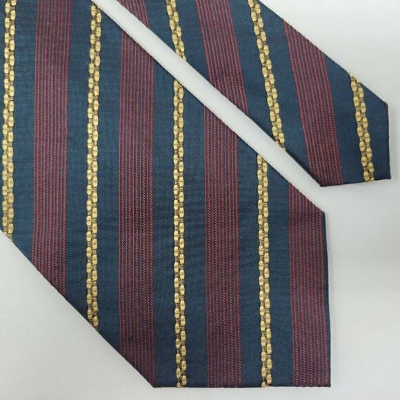 HUGO BOSS BLACK SILK TIE RED GOLD STRIPE ITALY 4" - Picture 1 of 2